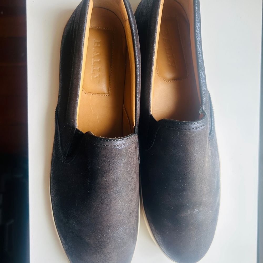 Bally Black Leather Slip-On Loafers